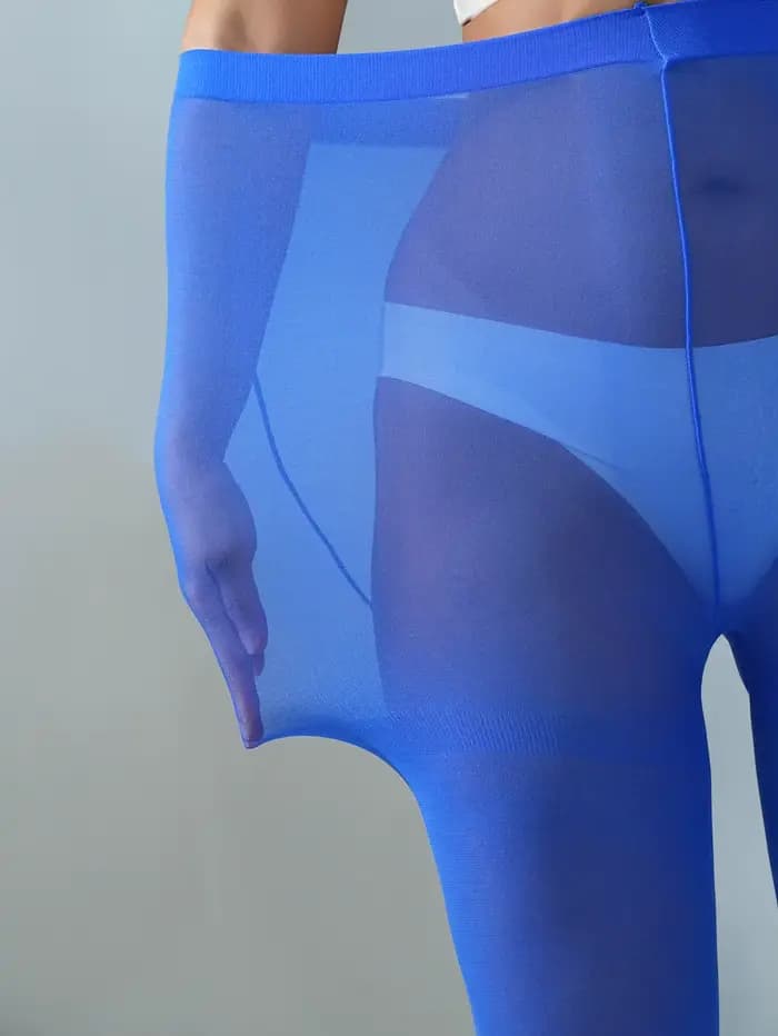 1 paire de collants transparents bleus pour femmes
