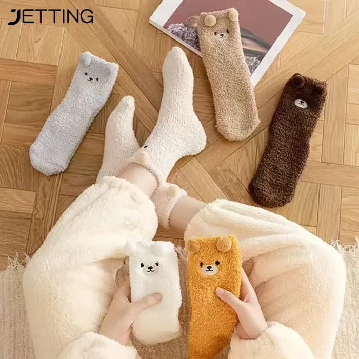 Chaussettes en molleton de corail pour femmes, chaussettes d'hiver sans perte, chaussettes de sol en peluche d'animaux de dessin animé, épaisses et chaudes pour dormir pour adultes