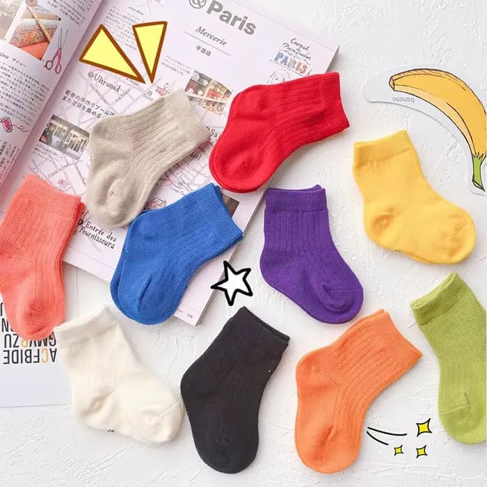 Chaussettes pour enfants coton couleur unie Tube bébé fille garçon