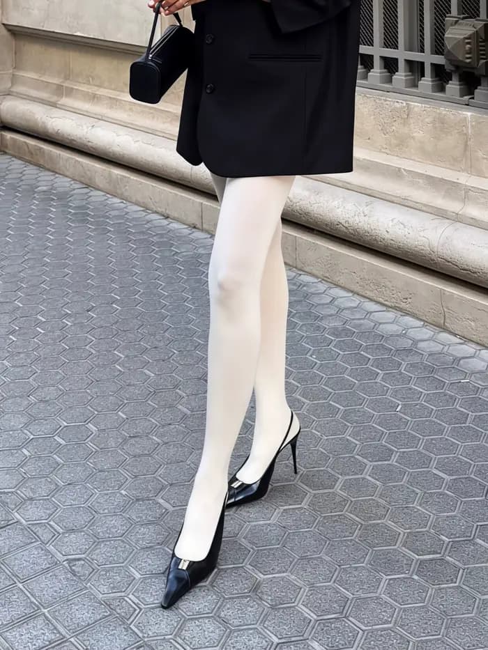 1 Paire de Collants en Velours Blanc Crème Mat