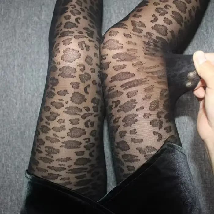 Sexy imprimé léopard européen rétro noir femmes collants en soie été mince transparent