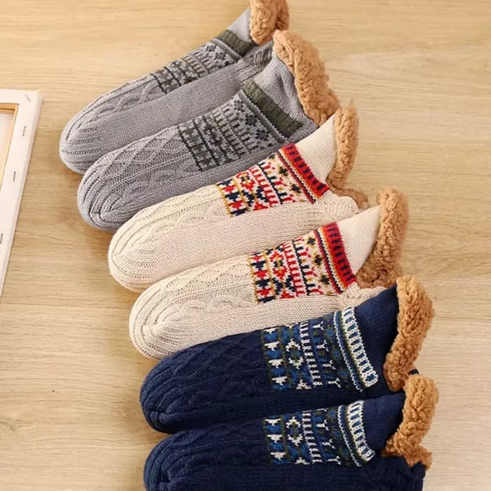 1 paire de chaussettes de sol antidérapantes chaudes d'hiver pour femmes et hommes