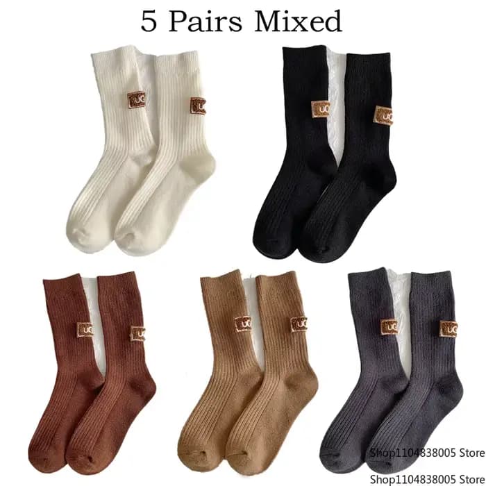 5/10 paires de chaussettes femmes luxe concepteur cachemire laine chaussette solide chaud épais pile brodé Logo