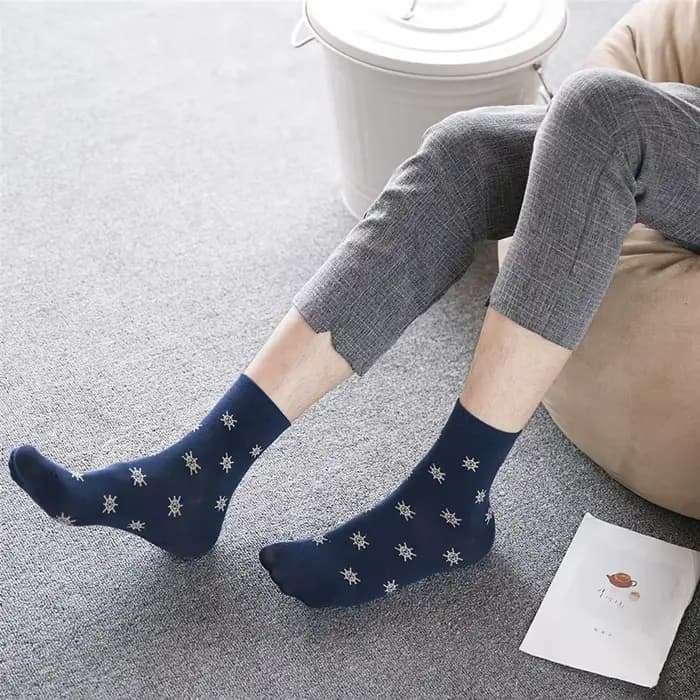 Chaussettes rayées en coton bleu marine pour hommes