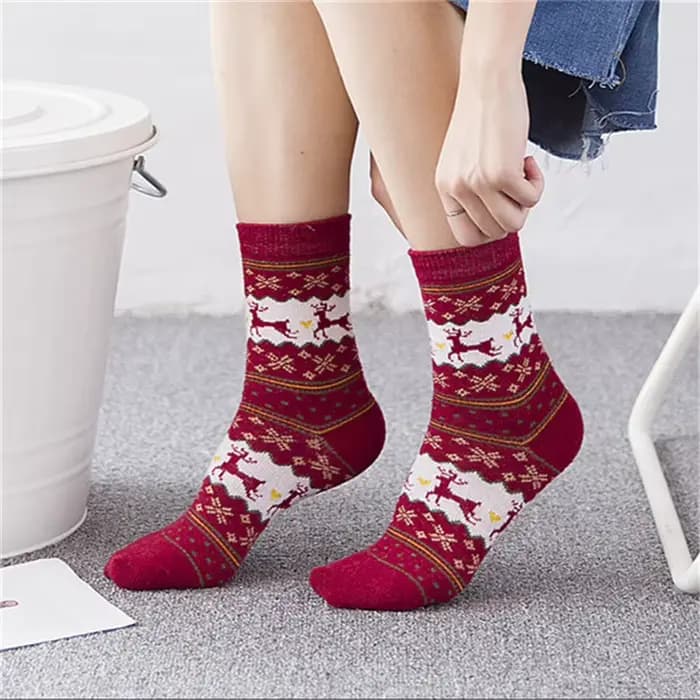 Chaussettes chaudes en laine pour femmes, jolies chaussettes de nuit à motifs d'élan moelleux pour dames, noël, animaux, pour dames et filles