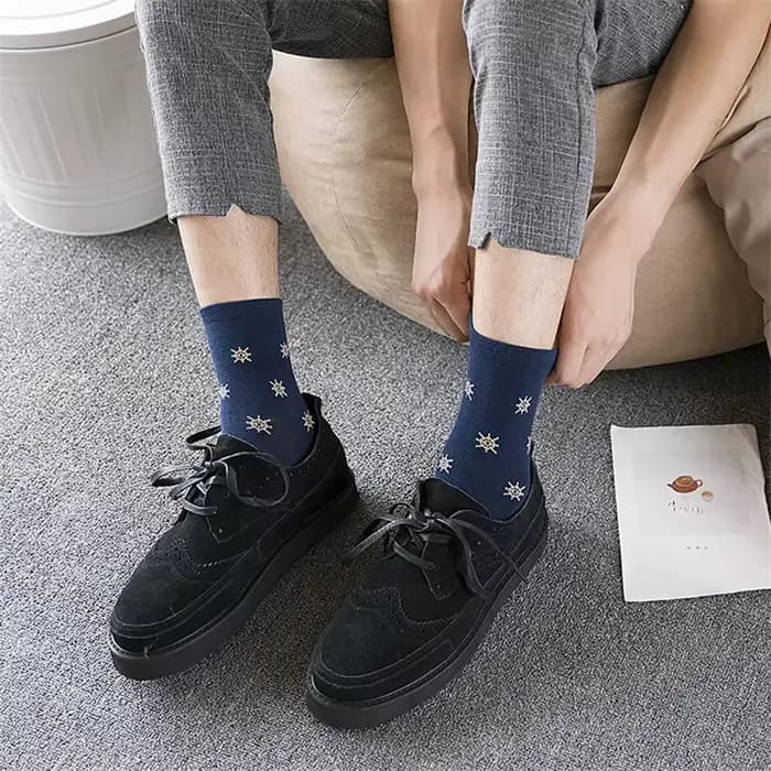 Chaussettes rayées en coton bleu marine pour hommes