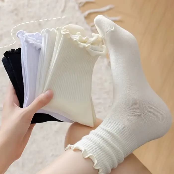 Chaussettes à volants pour femmes 3 paire/lot mi équipage moyen Tube cheville haute respirant noir blanc Calcetines femme printemps automne chaussette