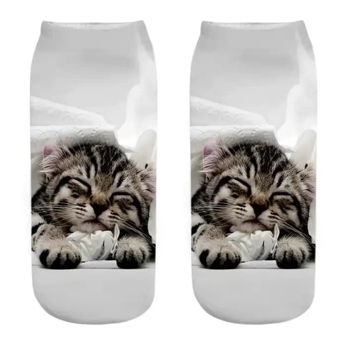 Nouveau chaud impression 3D drôle mignon dessin animé chaton unisexe chaussettes courtes créatif coloré Multiple chat