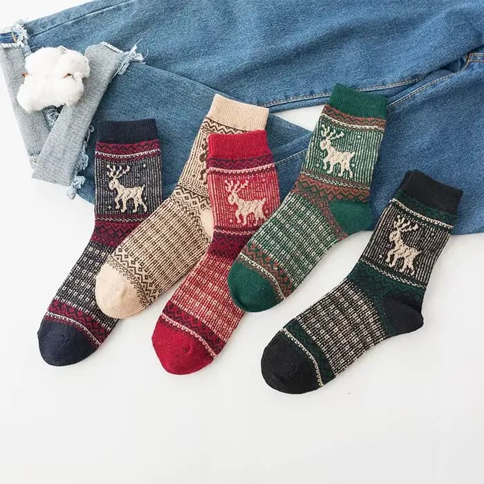 5 paires/lot nouvelles chaussettes en laine pour femmes multicolore mode automne hiver