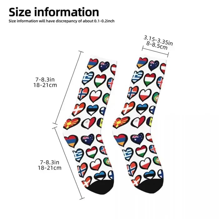 Eurovision Song Concours drapeaux coeurs chaussettes Harajuku bas doux toutes saisons chaussettes longues accessoires pour cadeau d'anniversaire unisexe
