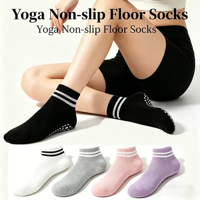 Chaussettes de yoga et de pilates antidérapantes pour femmes, chaussettes de sol antidérapantes à double rayures avec grip en silicone, chaussettes de sport antidérapantes pour la danse classique