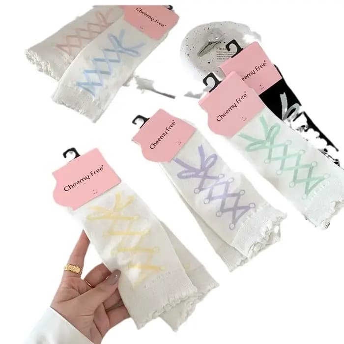 Chaussettes pour femmes printemps-été respirantes, nouveauté, motif nœud peint à la main, chaussettes droites, tendance mode, couleur unie, en coton, vente en gros