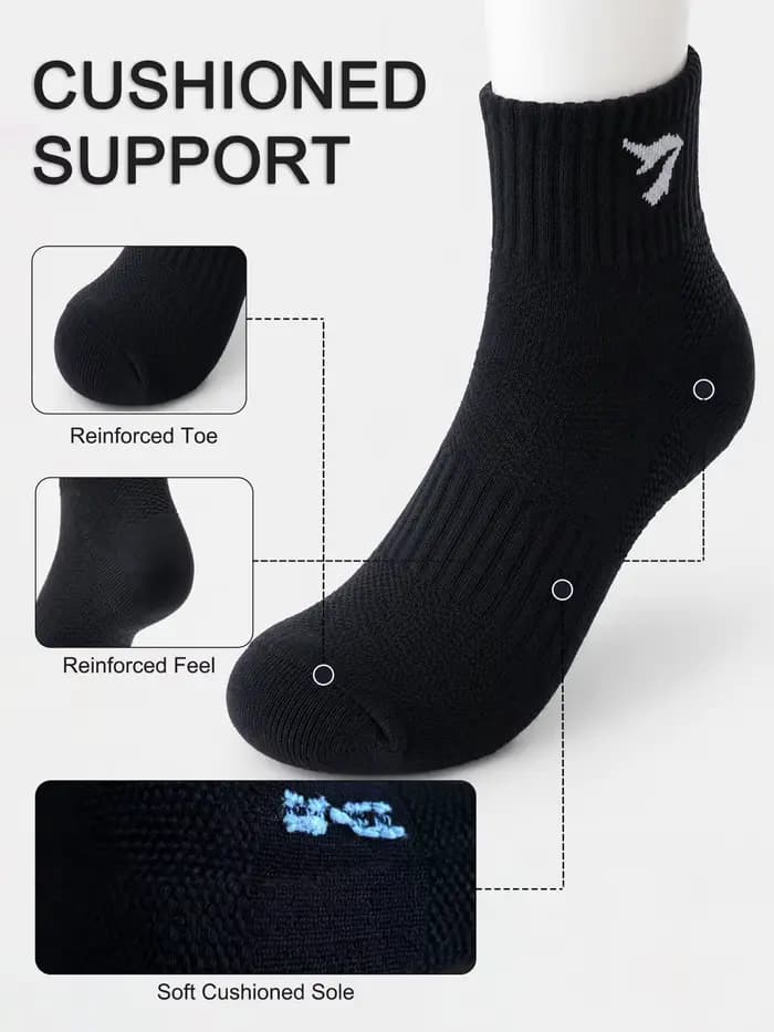 1/3/6 paires de chaussettes noires mi-mollet pour hommes, respirantes, en coton, rembourrées, pour le sport, la course, antidérapantes, évacuant l'humidité, cadeau