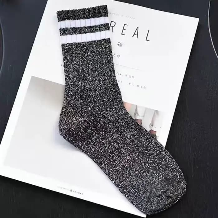 Chaussettes à paillettes à rayures pour femmes, bas en filigrane Harajuku, Lingerie féminine, soie brillante, chaussettes amples, Streetwear pour filles