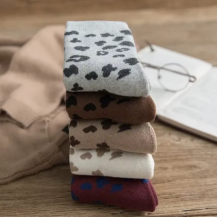 Femmes chaussettes coton rétro Cool imprimé léopard Terry épais hiver chaud chaussette