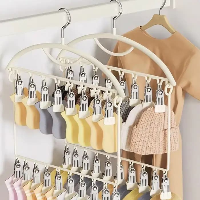 Séchoir à chaussettes à 18 pinces en acier inoxydable, grande capacité, multi-pinces, séchoir à chaussettes, cintre à vêtements pliable coupe-vent