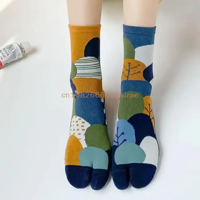 1 paire de chaussettes Jacquard colorées à deux orteils pour femmes