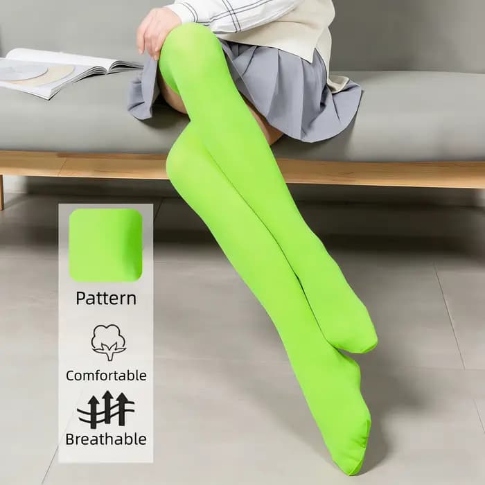 Chaussettes hautes vert néon pour femmes - Bas opaques au-dessus du genou