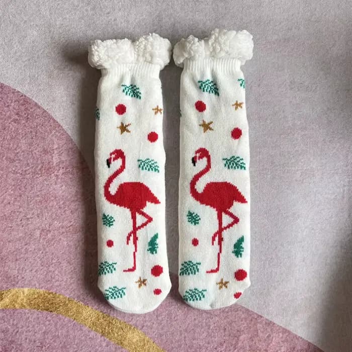 Chaussette thermique en peluche pour femme, chaussette moelleuse floue, chaussette de sol pour femme, cadeau de Noël, chaud, non ald, sommeil à la maison, doux, flamant rose, hiver