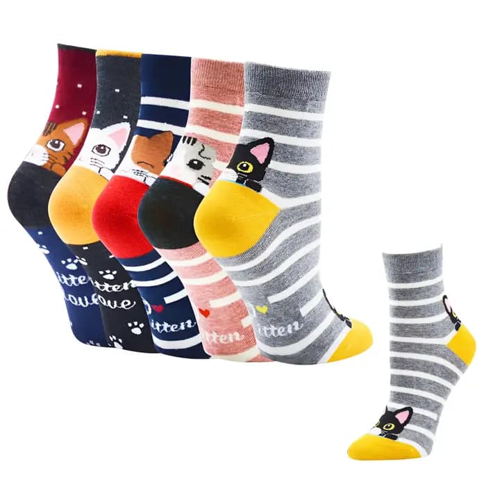 5 paires de chaussettes chat mignon pour femmes