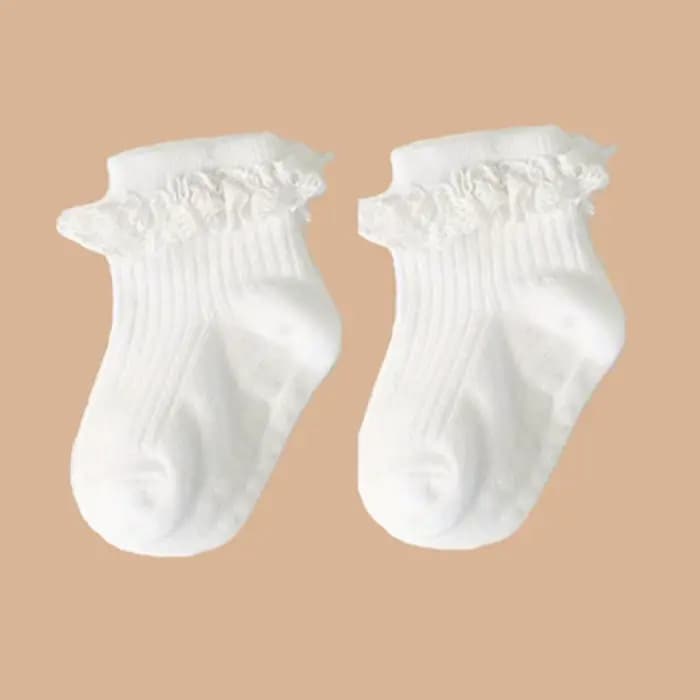 Lot de 2 paires de chaussettes en dentelle de couleur unie pour bébé fille de 0 à 6 mois