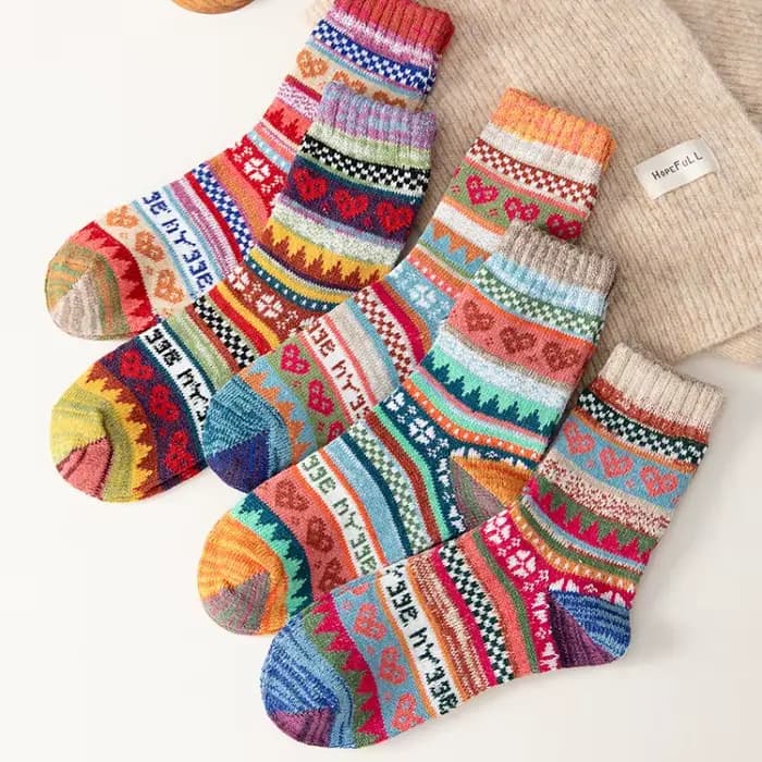 5 paires de chaussettes mollet rétro ethniques pour femmes