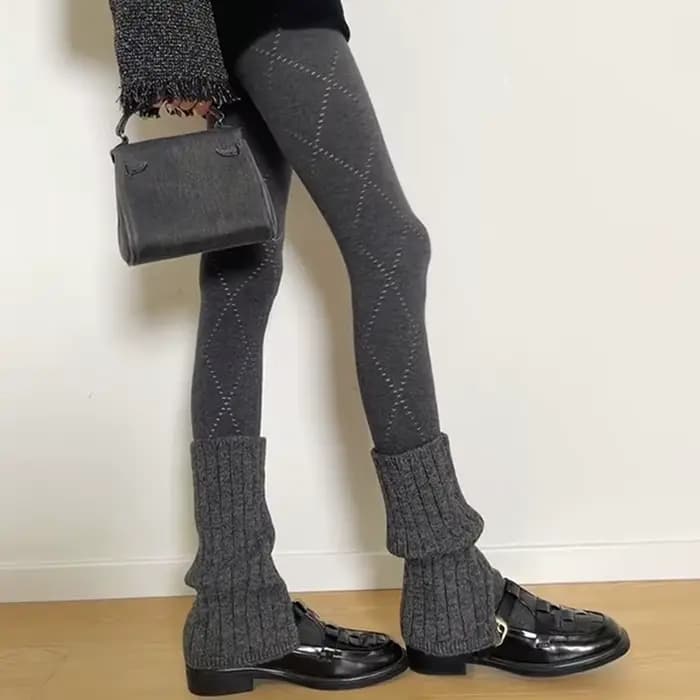 Collants amincissants à motifs de diamants ajourés gris pour femmes
