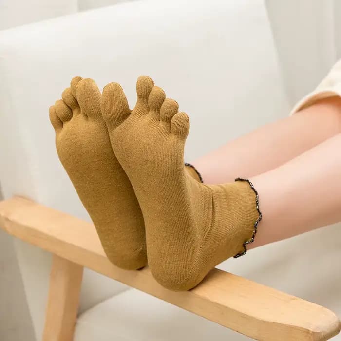 Chaussettes en coton à cinq doigts pour femmes, chaussettes à orteils de couleur unie avec 5 orteils courts déodorants, chaussettes avec doigts, chaussettes pour femmes