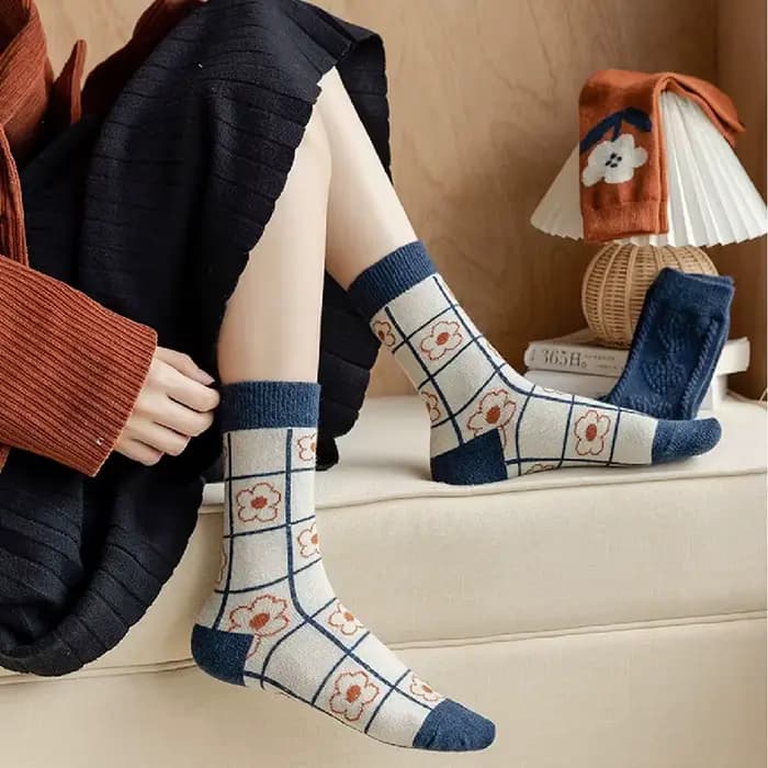 5 paires de chaussettes tricotées à Tube moyen rétro pour femmes