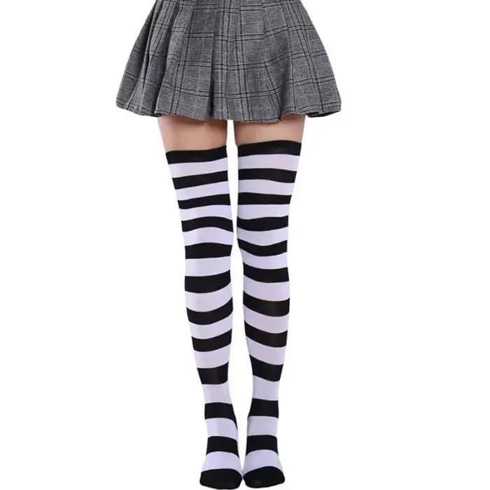 Chaud nouveau mignon chaussette bas femmes style japonais bleu blanc rayure genou jambes