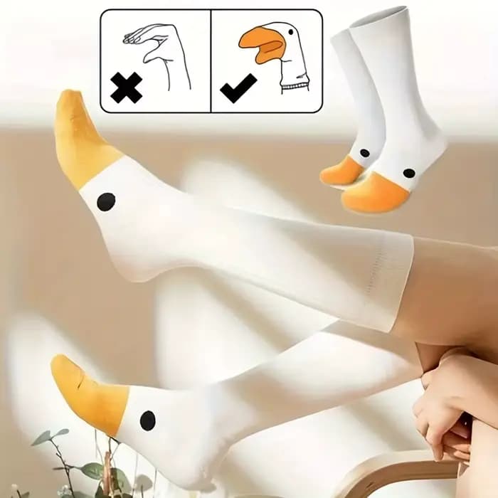 1 paire de chaussettes de sport en coton amusantes et originales à motif tête d'oie