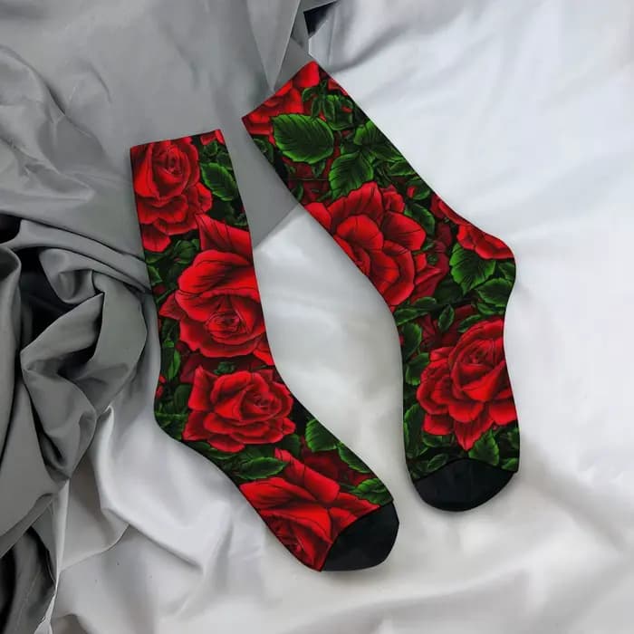 Chaussettes rétro romantiques à motif de roses pour hommes