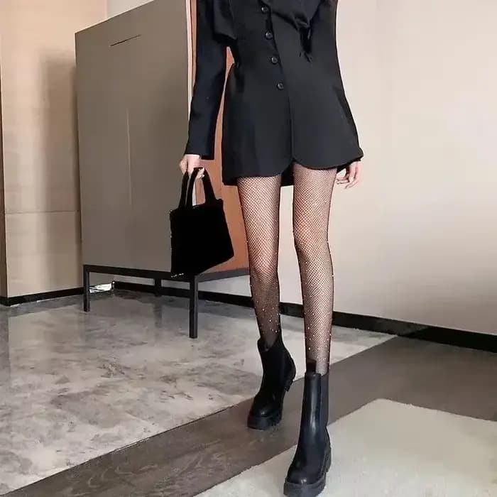 Femmes Sexy diamant collants strass résille Bling maille bonneterie brillant filet de poisson taille haute collants fête Club dame collants noirs