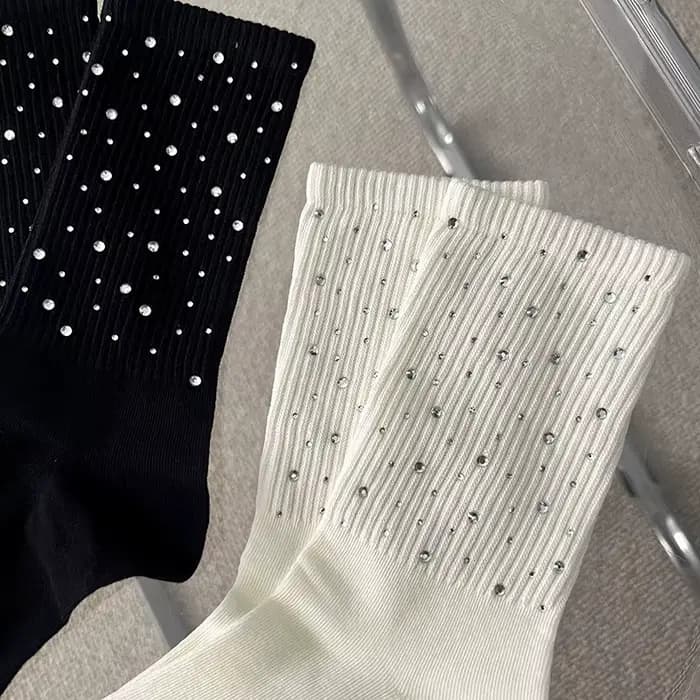 1/2/4 paires diamant brillant marée chaussettes diamant chaud luxe strass moyen Tube femmes chaussettes quatre saisons mode coton bonneterie