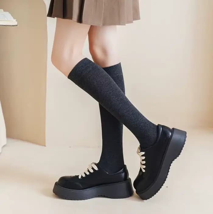 Harajuku rétro femmes coton hiver longues chaussettes hautes décontracté JK épais chaud dame cadeau Ancora rouge noir jaune gris école fille