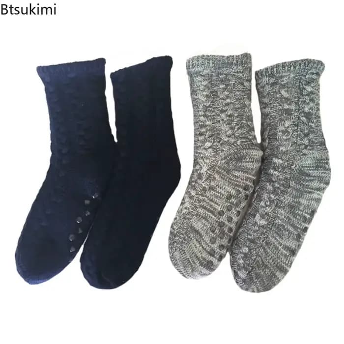 Chaussette thermique homme hiver chaud maison doux coton épaissi Plus velours dormir anti-dérapant aucune poignée