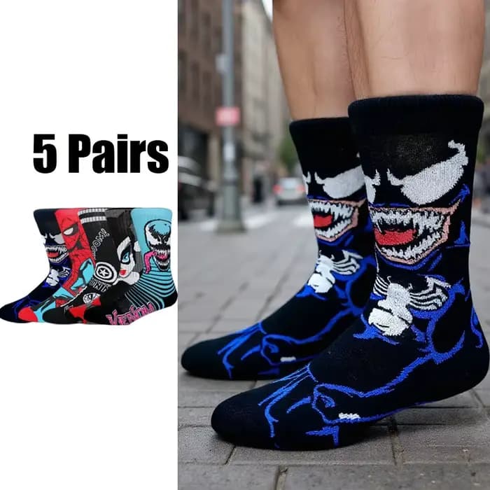 5 paires nouveau Anime hommes chaussettes Marvel Venom Spider Man