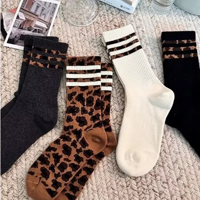 4 paires de chaussettes léopard en coton pour femmes