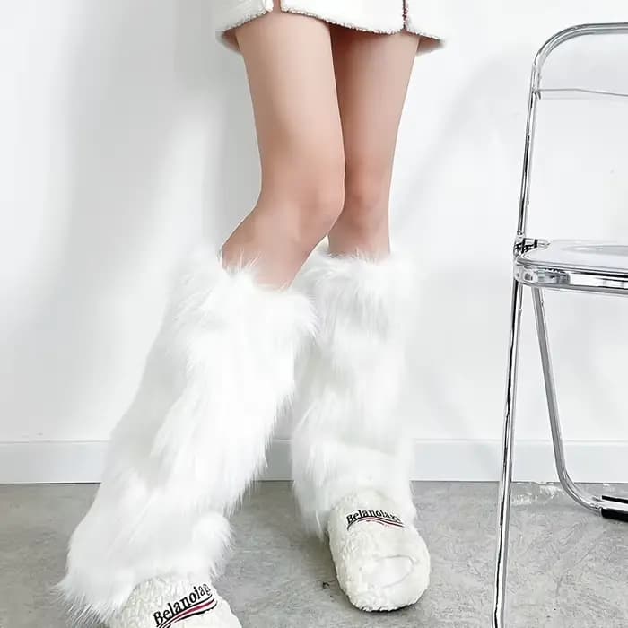 Guêtres en fausse fourrure blanche japonaise, style Y2K Goth, unies, longueur genou, pour bottes, style Punk JK Hiphop Hotgirl, mode, chaudes