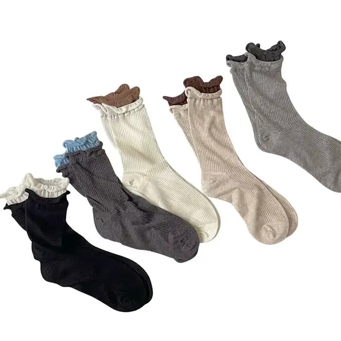 Chaussettes mi-mollet côtelées doubles assorties pour femmes