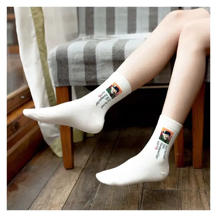 Van Gogh Art femmes chaussettes longues coton nouveauté motif drôle