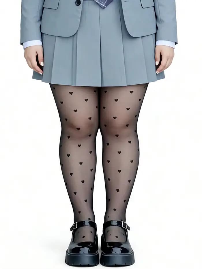 Collants transparents noirs 1 pièce imprimé cœur
