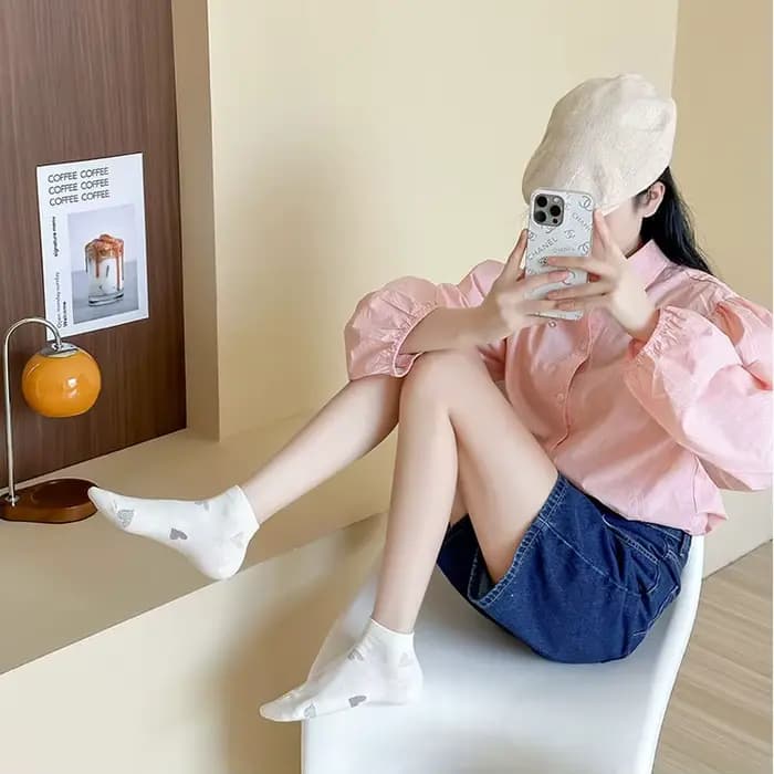 Chaussettes courtes en coton pour femmes, couleur blanc rose, Style mignon et doux, vêtements Kawaii, accessoires Mafalda, chaussettes à volants pour filles, cadeau de printemps et d'été