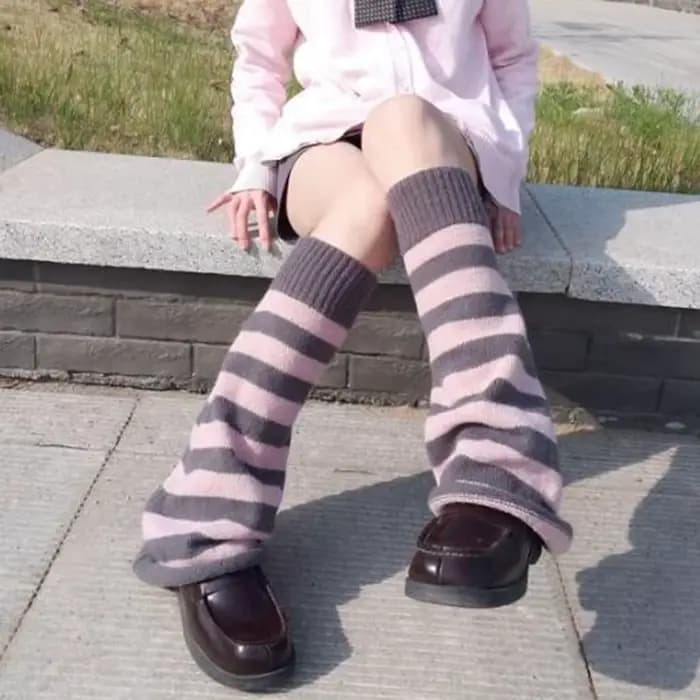 1 paire de couvre-chaussettes tricotés chauds pour femmes, automne hiver, à la mode, rayé, épicé, Style fille, Jk, bouche évasée, jambes fines