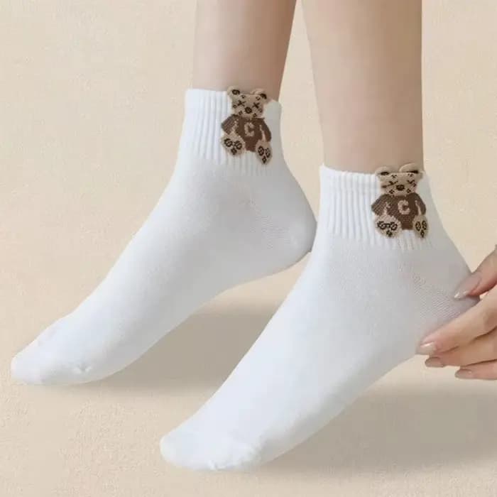 5/10/20 paires femmes dessin animé ours en peluche à motifs cheville chaussettes polyvalentes à la mode créative