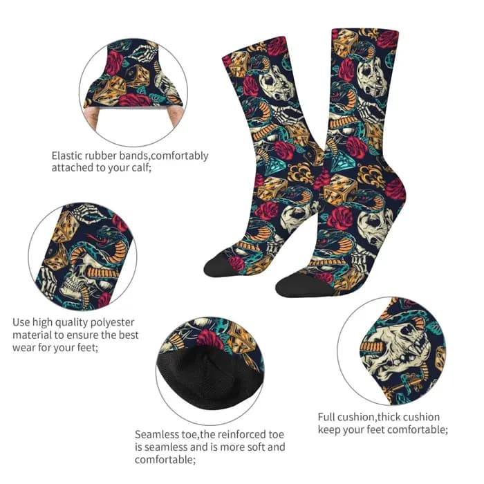Chaussettes rétro à motif de crâne et de rose