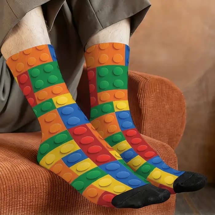 Chaussettes amusantes pour hommes avec imprimé de blocs de construction