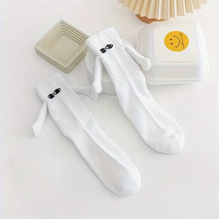 2/4/6/10 paires chaussettes magnétiques avec mains femmes hommes mode noir blanc drôle mignon dessin animé yeux Couple