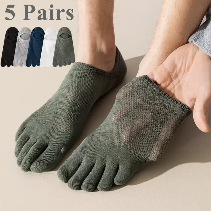 5 paires de chaussettes antidérapantes pour hommes, avec doigts séparés, pantoufles invisibles, chaussettes à cinq doigts, sport, maille d'été