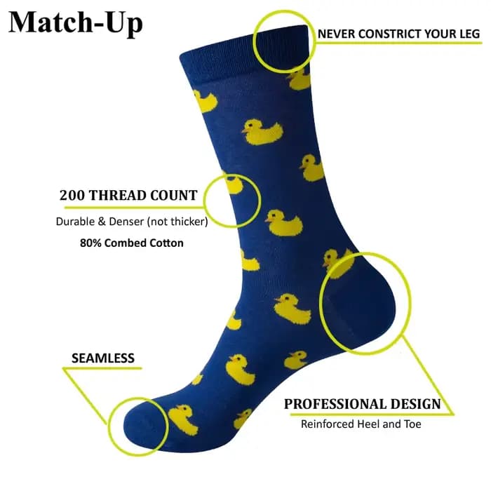 Match-Up Hommes Canard de Bande Dessinée Peigné Coton Crew chaussettes Marque chaussettes (5 paires/lot)